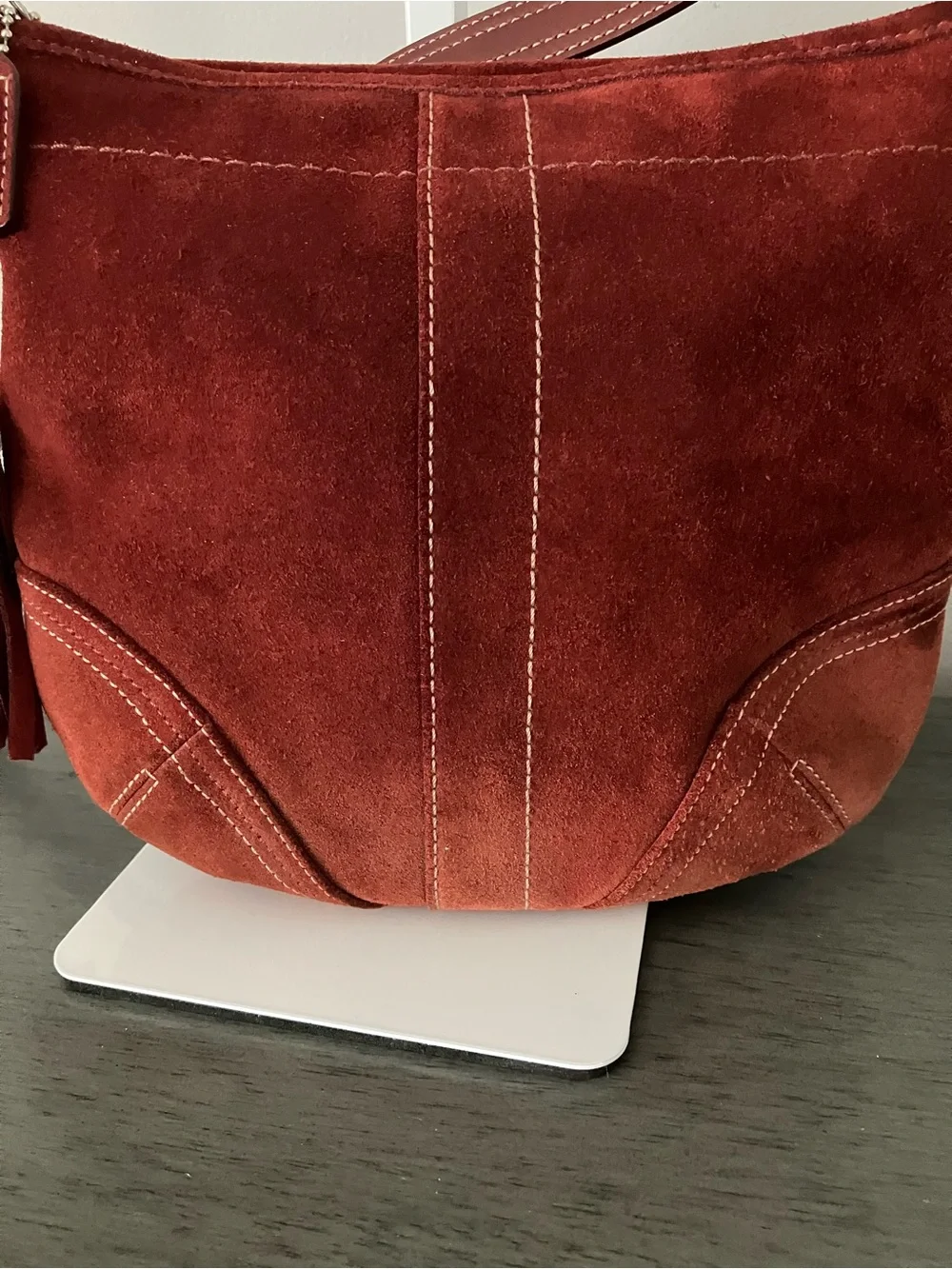 Coach Suede Burgundy SoHo crossbody Bag with Tassel